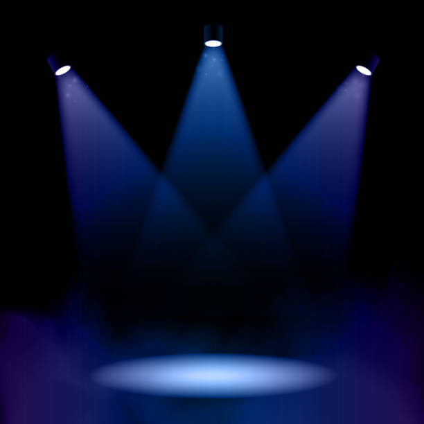 bühne beleuchtung mit nebel - spotlight spot lit lighting equipment stage stock-grafiken, -clipart, -cartoons und -symbole