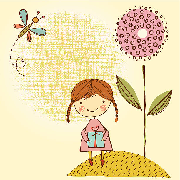 ilustraciones, imágenes clip art, dibujos animados e iconos de stock de linda de regalos - flower backgrounds single flower copy space