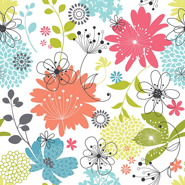 illustrazioni stock, clip art, cartoni animati e icone di tendenza di motivo floreale senza bordature - floral pattern backgrounds spring flower