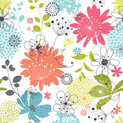 Seamless floral pattern.  Additional AI9 file with uncropped shapes and hi res jpeg included.  Scroll down to see more of my illustrations.