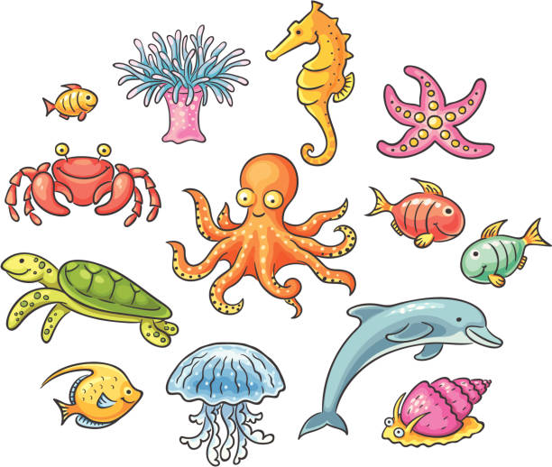 illustrations, cliparts, dessins animés et icônes de animaux de la mer - jellyfish sea green underwater