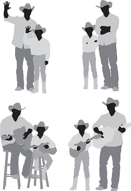 Man and his son dressed as cowboys Man and his son dressed as cowboyshttp://www.twodozendesign.info/i/1.png father and son guitar stock illustrations