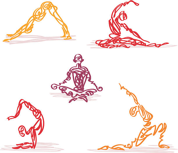 Scribbled Yoga Sketchy style scribbled people in various yoga poses. Vector illustration colors can be easily changed. XL jpg included. qi gong stock illustrations