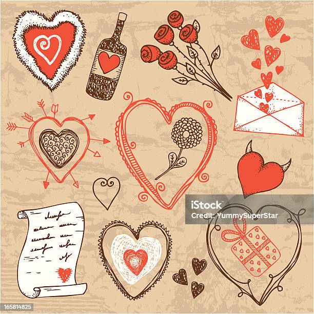 Disegnati A Mano Set Di San Valentino - Immagini vettoriali stock e altre immagini di Amore - Amore, Astratto, Bottiglia