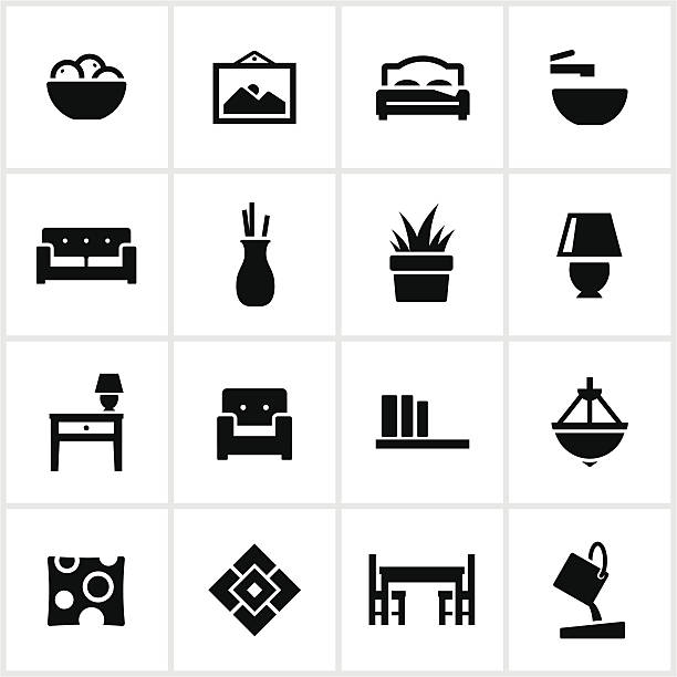 ilustraciones, imágenes clip art, dibujos animados e iconos de stock de iconos de elementos de diseño de interiores - side table illustrations