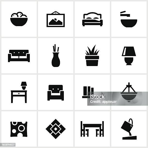 Interior Design Elements Icons Stock Illustration - Download Image Now - Icon Symbol, Light Fixture, Vase
