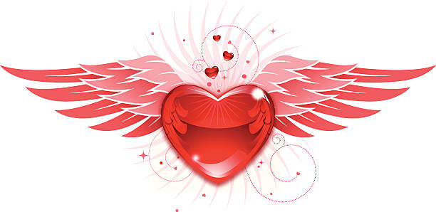 Valentine Heart and Wings vector art illustration