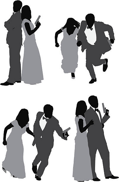 Couple with hand gun Couple with hand gunhttp://www.twodozendesign.info/i/1.png sequence dress stock illustrations