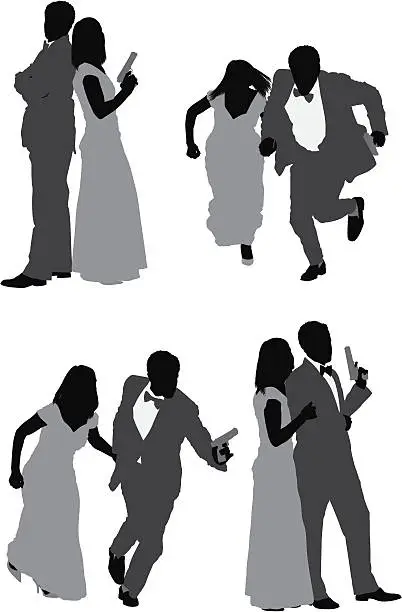 Vector illustration of Couple with hand gun