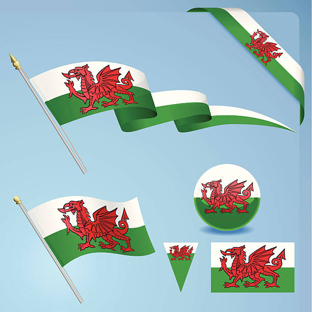 уэльский флаг - welsh flag stock illustrations