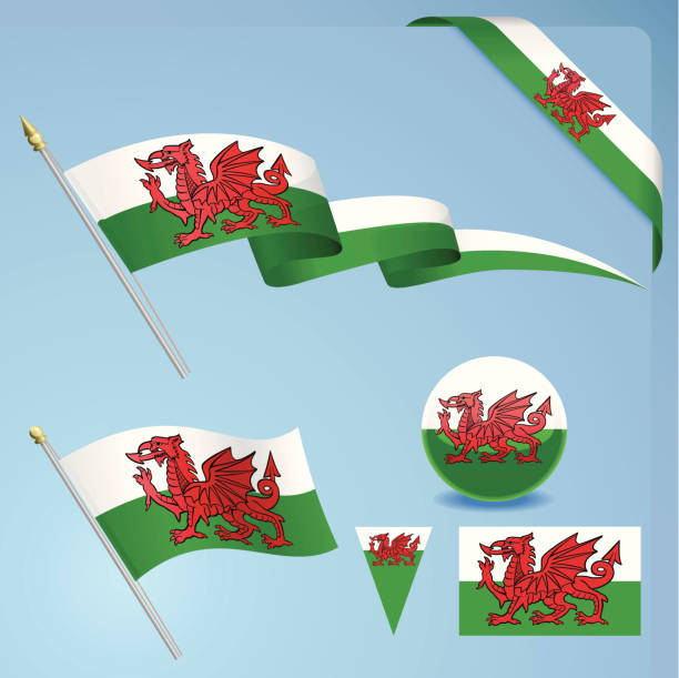 Welsh Flag A set of design elements for the flag of Wales. Download includes EPS file and hi-res jpeg. welsh flag stock illustrations