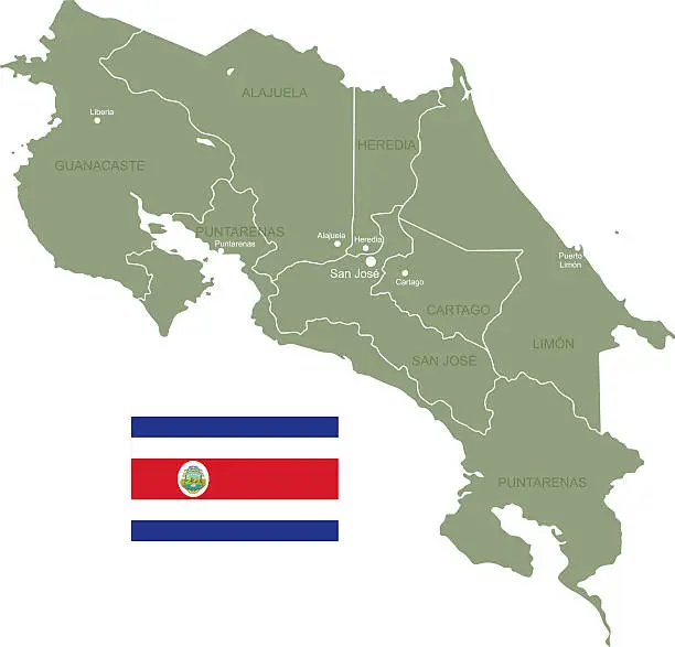 Vector illustration of Flat map and flag of Costa Rica