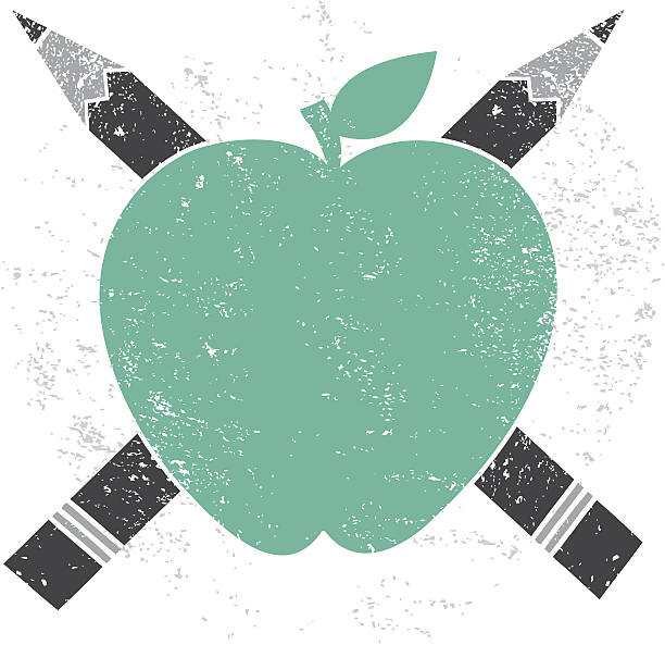 ilustrações, clipart, desenhos animados e ícones de cross educação ícone de lápis de maçã - hallmark