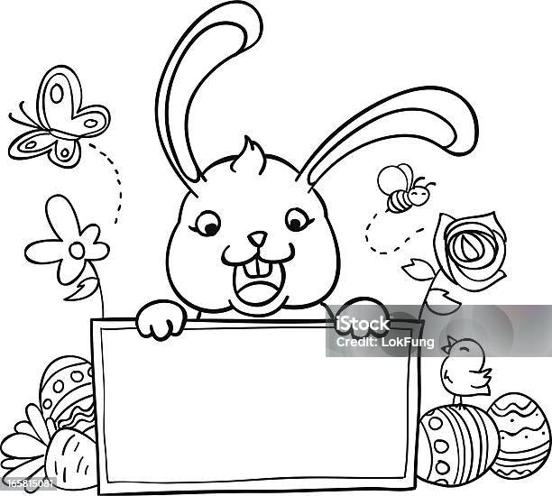 Cartoon Easter Bunny Stock Illustration - Download Image Now - Easter, Banner - Sign, Black And White