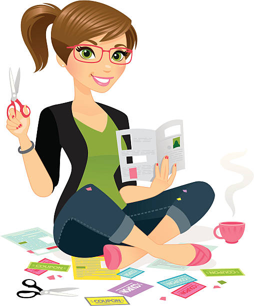 Woman Clipping Coupons vector art illustration