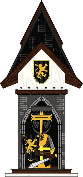 Vector illustration of Black Knight in Mini Turret Castle
