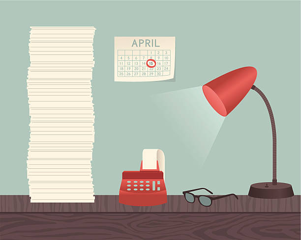 Tax Time The paper is piling up and the time is running out. Each element is on a separate layer for easy changes and removal. Also includes a version without the calendar so you can use this year-round. tax patterns stock illustrations