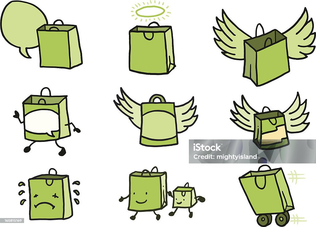 Flying Torba na zakupy Bazgroły ikony - Grafika wektorowa royalty-free (Torba na zakupy)