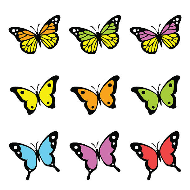 BUTTERFLIES Simplified set of butterflies. black and red butterfly stock illustrations