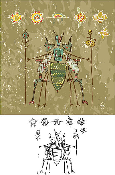 Pré-Pintura Rupestre Abelha Deus Throne - ilustração de arte vetorial
