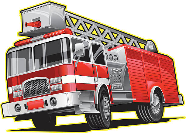 Illustration of firetruck lines in yellow vector art illustration