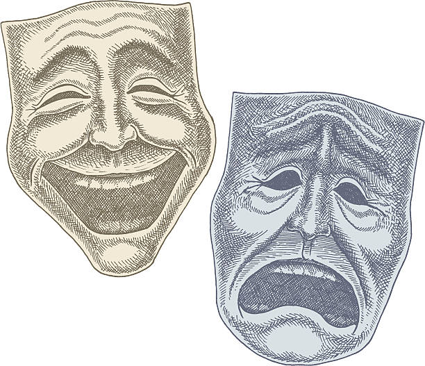 ilustrações, clipart, desenhos animados e ícones de máscaras de drama e comédia de teatro - máscara da comédia