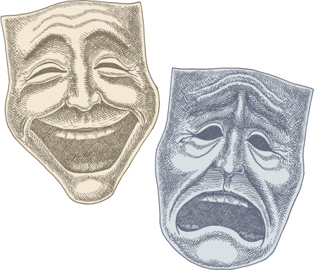Comedy and Tragedy (also referred to as Sock and Buskin) are two symbols of comedy and tragedy, which originated from ancient Greek theater. 