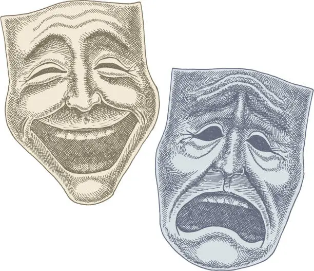 Vector illustration of Comedy and Tragedy Theater Masks