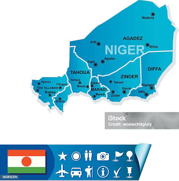 Ilustración de Mapa De Níger y más Vectores Libres de Derechos de Azul - Azul, Bandera, Contorno