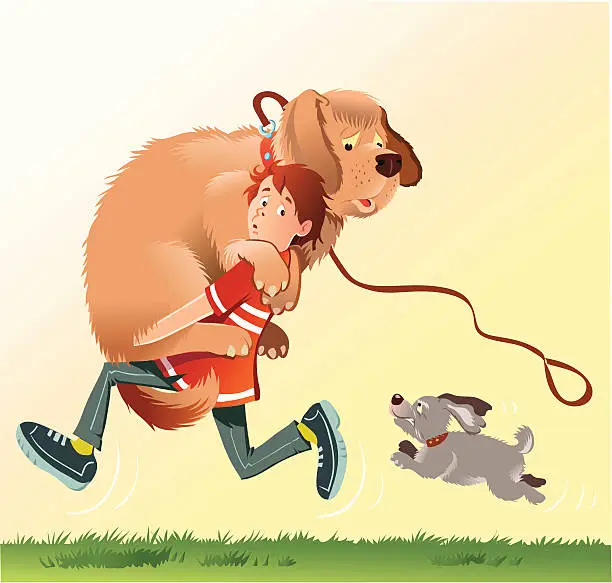 Vector illustration of Boy and his Dog