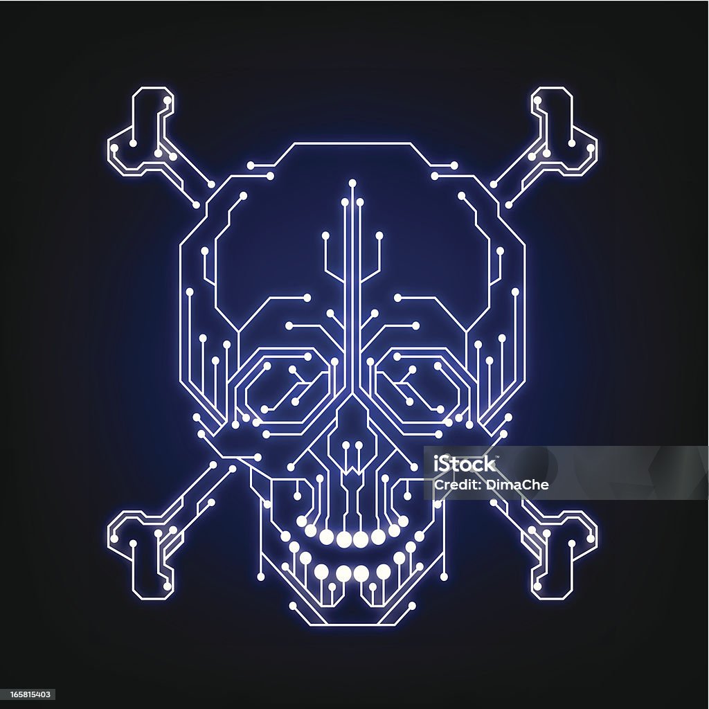 Syber pirateria simbolo (hacker, cracker - arte vettoriale royalty-free di Teschio e ossa incrociate