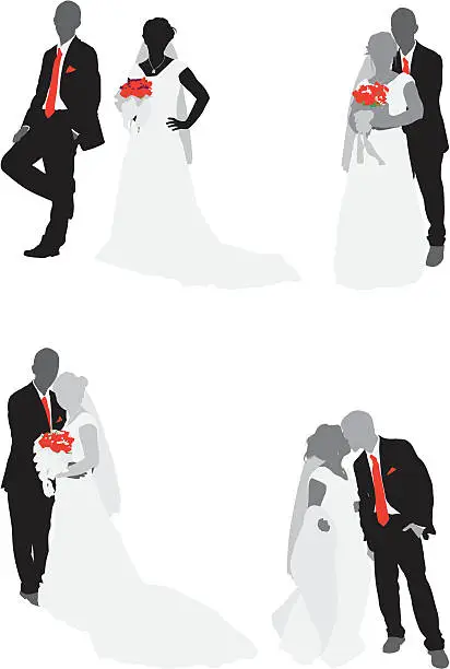 Vector illustration of Newlywed couple with bouquet