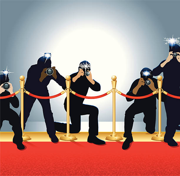 Paparazzi, Photojournalists - Photographers on Red Carpet Paparazzi. Graphic silhouette illustration of a paparazzi on the red carpet. Make your own "celebrity event." Check out my "Celebration & Party" light box for more. paparazzi photographer illustrations stock illustrations