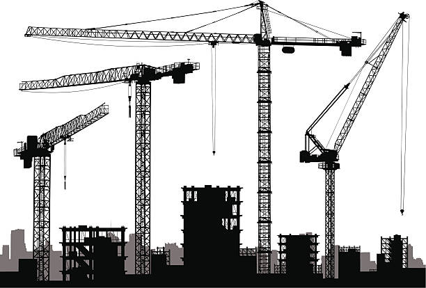 cranes - derrick crane stock-grafiken, -clipart, -cartoons und -symbole