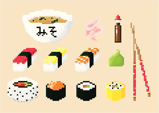 Pixel Art Sushi Set vector art illustration