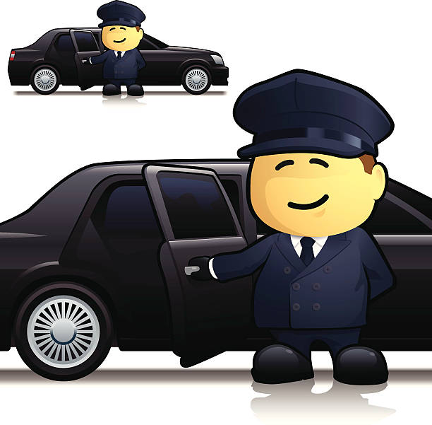 driver Chauffeur. Vector illustration. Layered & grouped for ease of use. Download includes EPS8 file and hi-res jpeg.  guy open car door stock illustrations