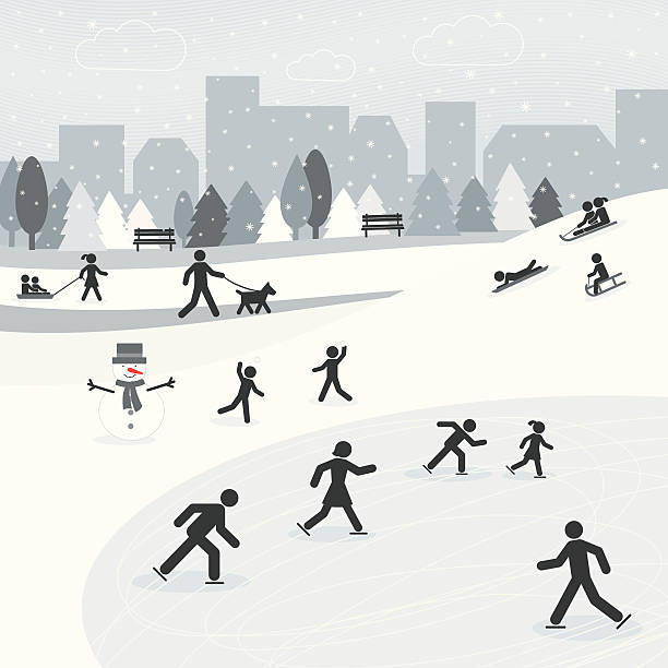 ilustraciones, imágenes clip art, dibujos animados e iconos de stock de (día en el parque de invierno - tobogganing vector winter snow