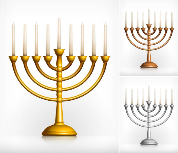 illustrazioni stock, clip art, cartoni animati e icone di tendenza di holiday hanukkah menorah su bianco - menorah