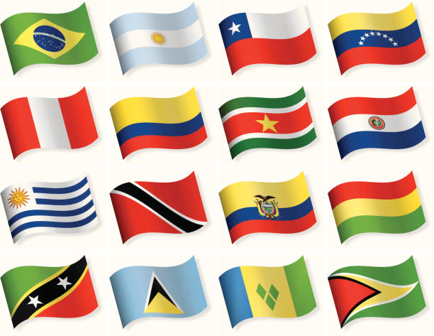 runde flag icon-kollektion – süd- und mittelamerika - flag of guyana stock-grafiken, -clipart, -cartoons und -symbole