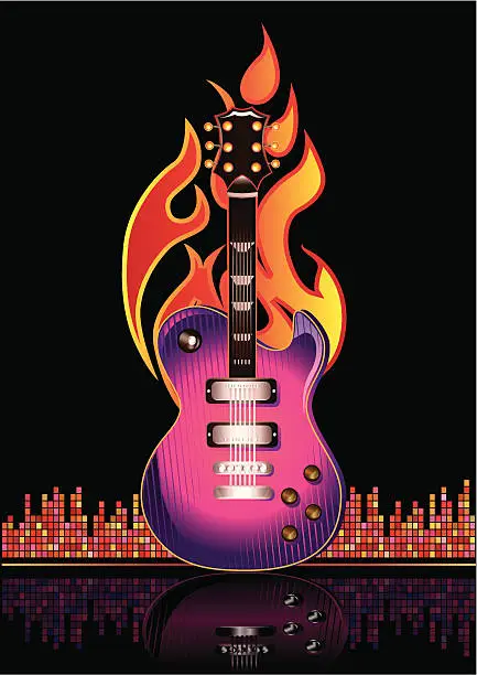 Vector illustration of Guitar & fire