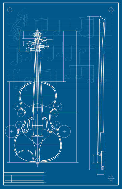 ilustraciones, imágenes clip art, dibujos animados e iconos de stock de violín cianotipo - arco equipo musical