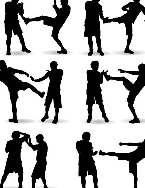 ilustrações, clipart, desenhos animados e ícones de lutando silhueta - human groin boxing silhouette hitting