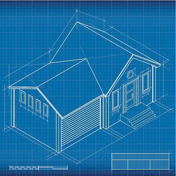 Vector illustration of Blueprint, isometric house