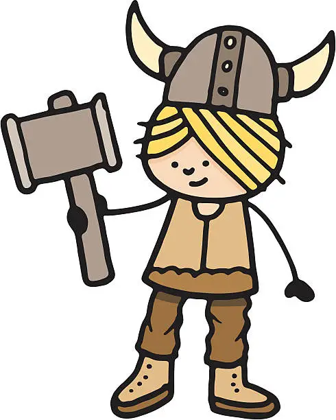 Vector illustration of Viking holding a hammer