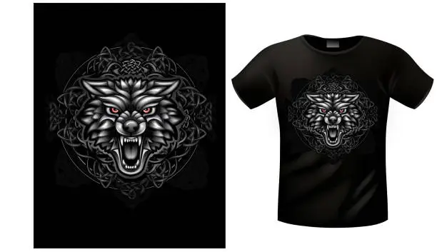 Vector illustration of T-shirt Celtic wolf