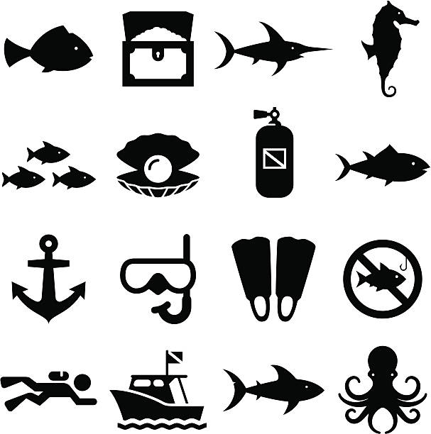 Dive Icons - Black Series Diver's icon set with snorkeling, scuba, sport fish and boating elements. Editable vector icons for video, mobile apps, Web sites and print projects. See more icons in this series. scuba diving stock illustrations