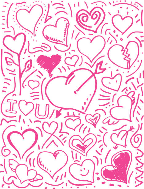 illustrations, cliparts, dessins animés et icônes de amour coeur saint-valentin rose et crayonnages - valentines day heart shape love symbol