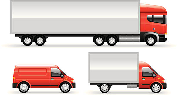 illustrazioni stock, clip art, cartoni animati e icone di tendenza di set camion commerciali - camion