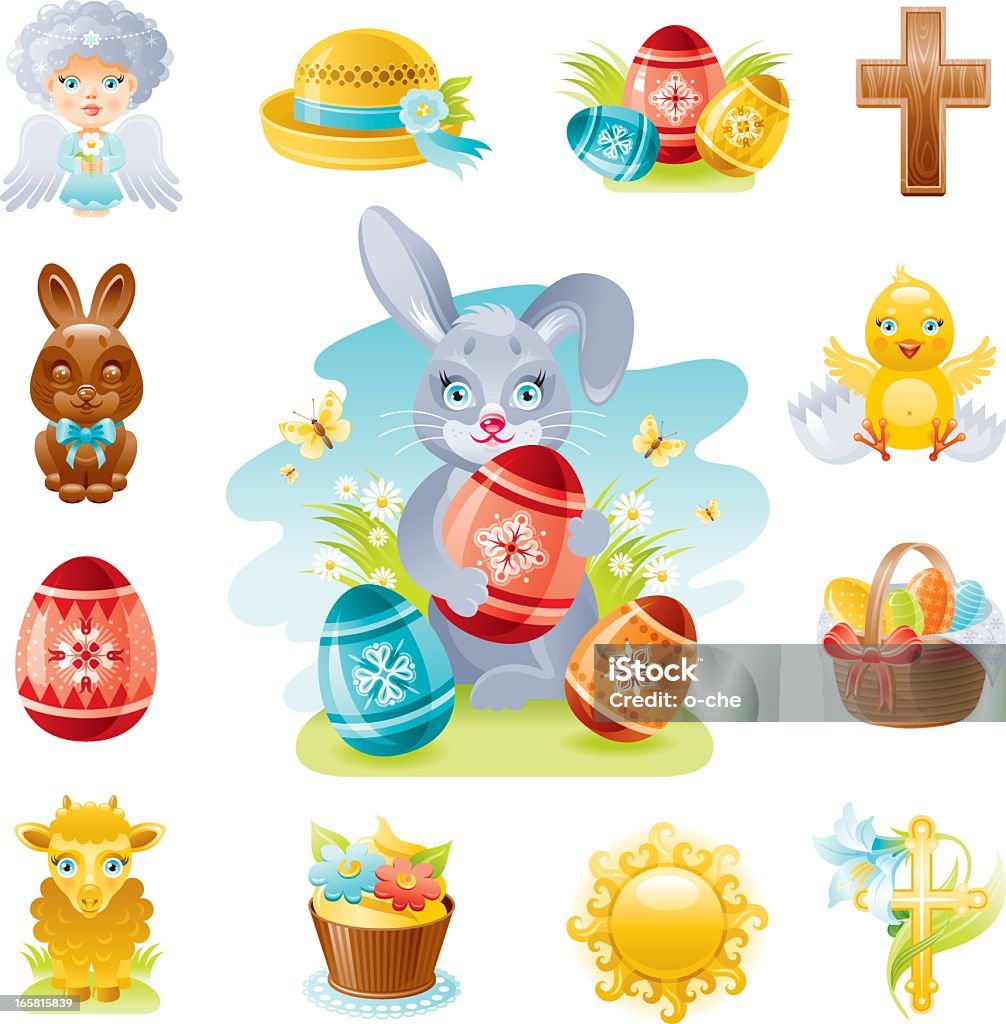 Easter icon set Easter icon set contains 12 different icons and big illustration. CDR-11, AI CS, JPG, EPS-8 are available. Easter Bonnet stock vector