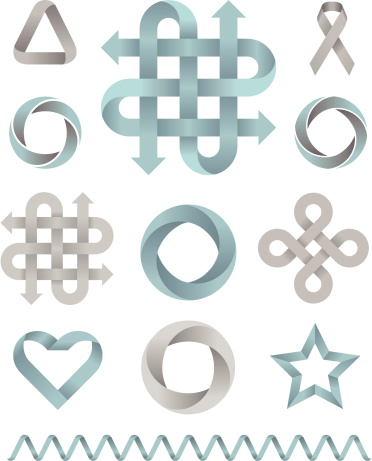 A collection of folded, overlapping ribbon design elements. On separate layers with simple gradients for easy changes.
